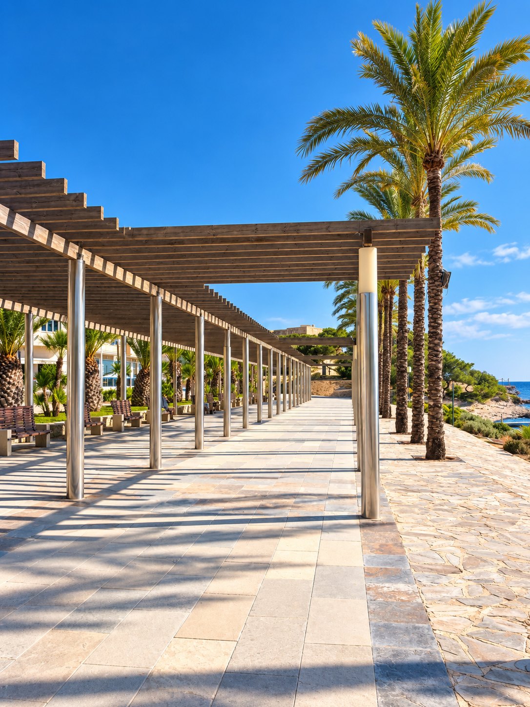 Palmenpromenade an der Küste